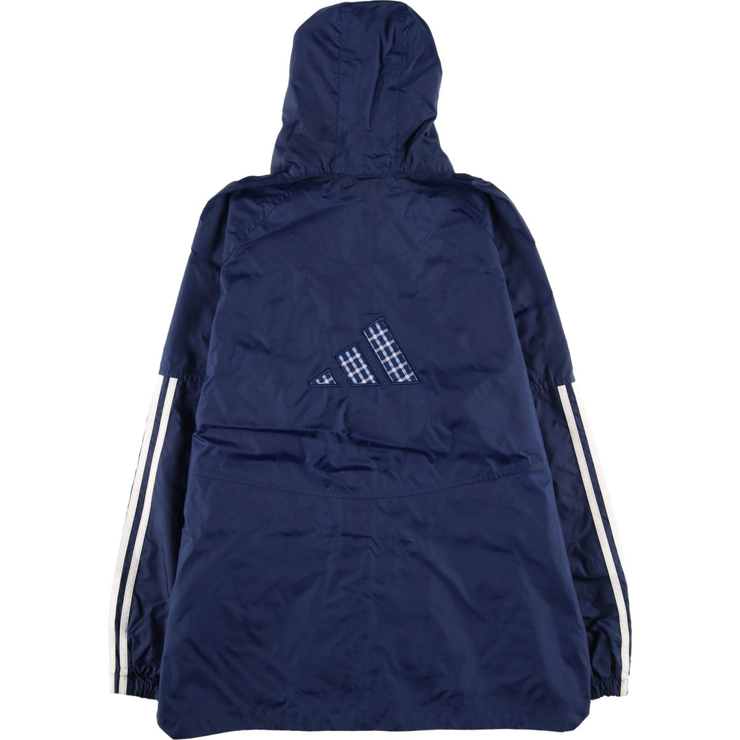Vintage 90'S Adidas Check Pattern Nylon Hoodie with Back Logo, Men's Size Medium Nylon navy blue type Vintage Second Hand