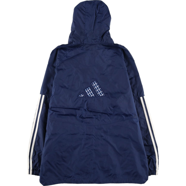 Vintage 90'S Adidas Check Pattern Nylon Hoodie with Back Logo, Men's Size Medium Nylon navy blue type Vintage Second Hand