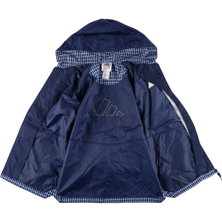 Vintage 90'S Adidas Check Pattern Nylon Hoodie with Back Logo, Men's Size Medium Nylon navy blue type Vintage Second Hand