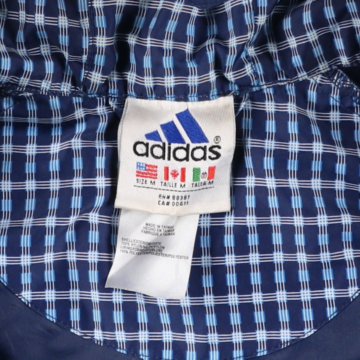 Vintage 90'S Adidas Check Pattern Nylon Hoodie with Back Logo, Men's Size Medium Nylon navy blue type Vintage Second Hand