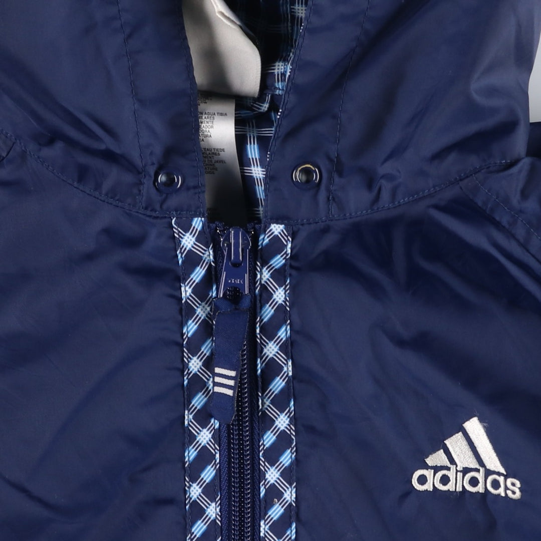 Vintage 90'S Adidas Check Pattern Nylon Hoodie with Back Logo, Men's Size Medium Nylon navy blue type Vintage Second Hand