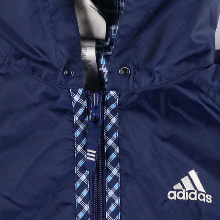 Vintage 90'S Adidas Check Pattern Nylon Hoodie with Back Logo, Men's Size Medium Nylon navy blue type Vintage Second Hand