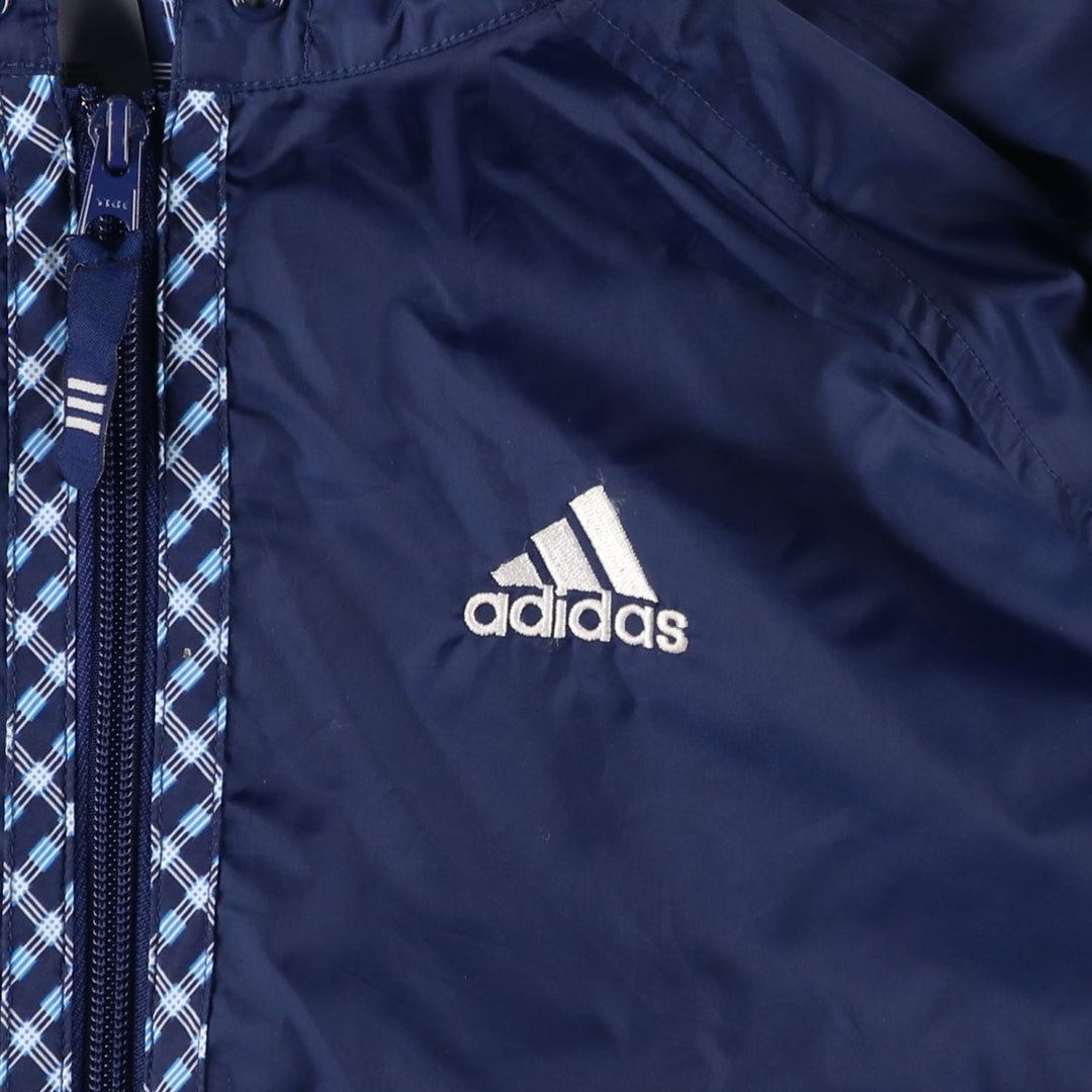Vintage 90'S Adidas Check Pattern Nylon Hoodie with Back Logo, Men's Size Medium Nylon navy blue type Vintage Second Hand