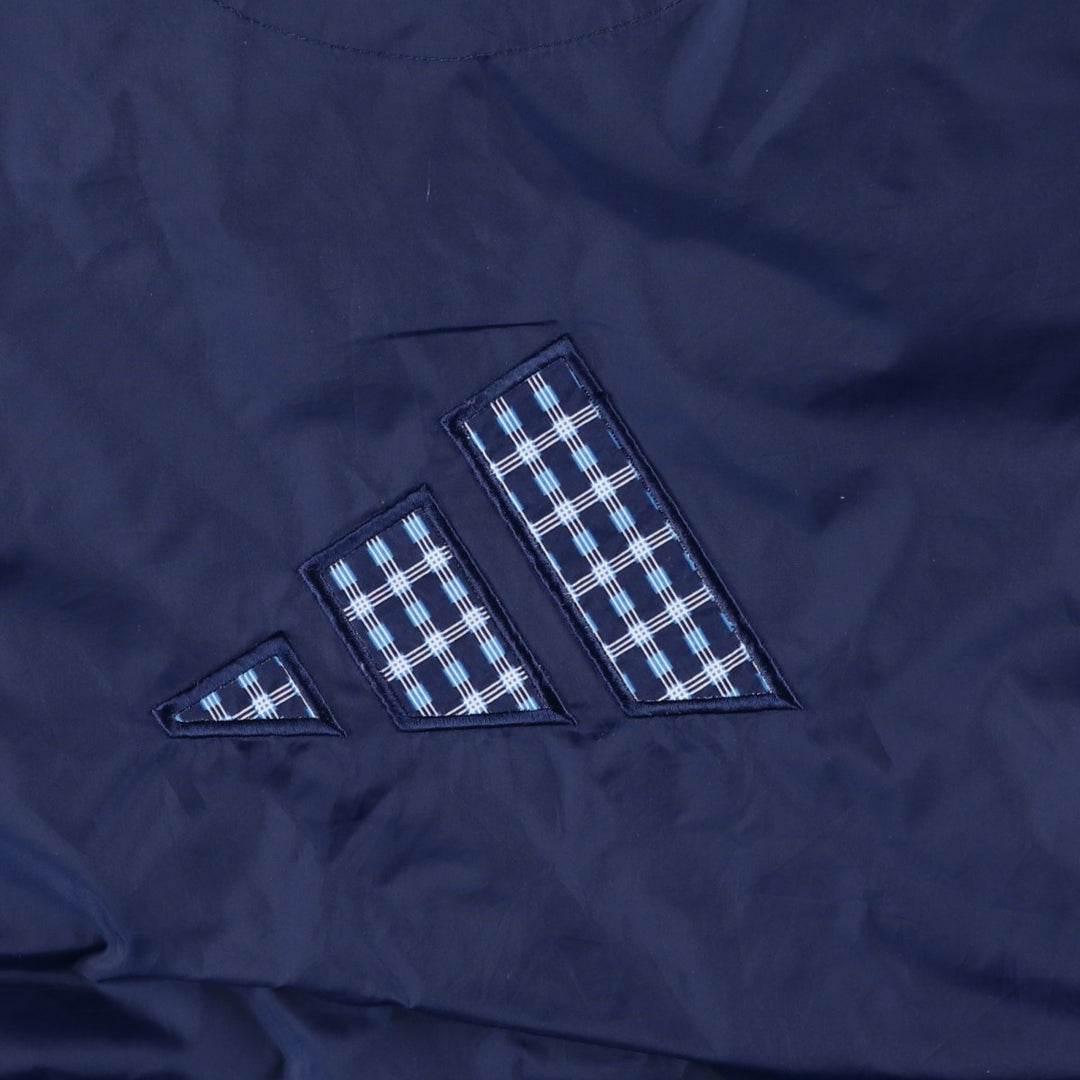 Vintage 90'S Adidas Check Pattern Nylon Hoodie with Back Logo, Men's Size Medium Nylon navy blue type Vintage Second Hand
