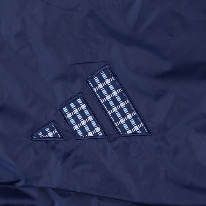 Vintage 90'S Adidas Check Pattern Nylon Hoodie with Back Logo, Men's Size Medium Nylon navy blue type Vintage Second Hand