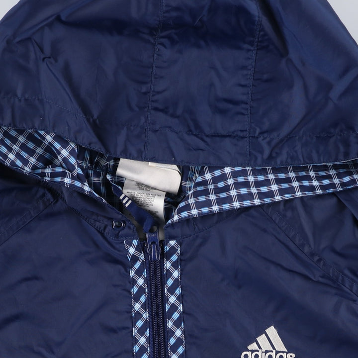 Vintage 90'S Adidas Check Pattern Nylon Hoodie with Back Logo, Men's Size Medium Nylon navy blue type Vintage Second Hand
