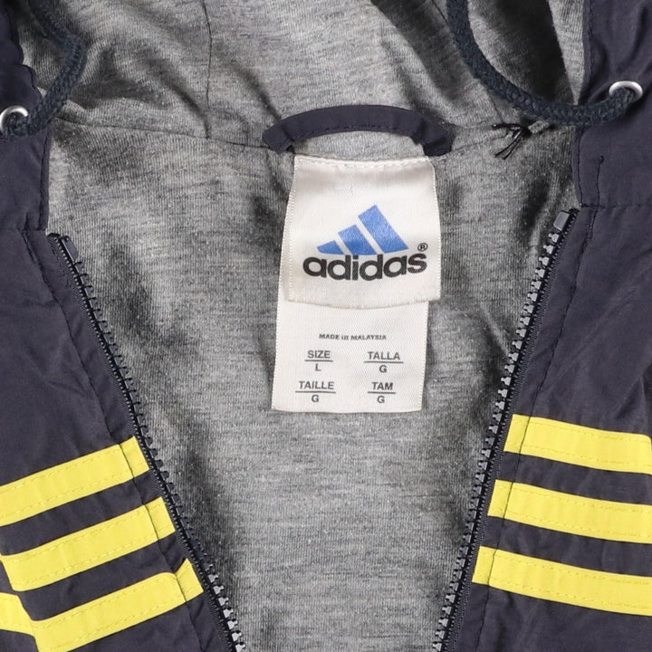 90s-00'S Adidas nylon hoodie, men's size L Nylon navy blue type Vintage Second Hand