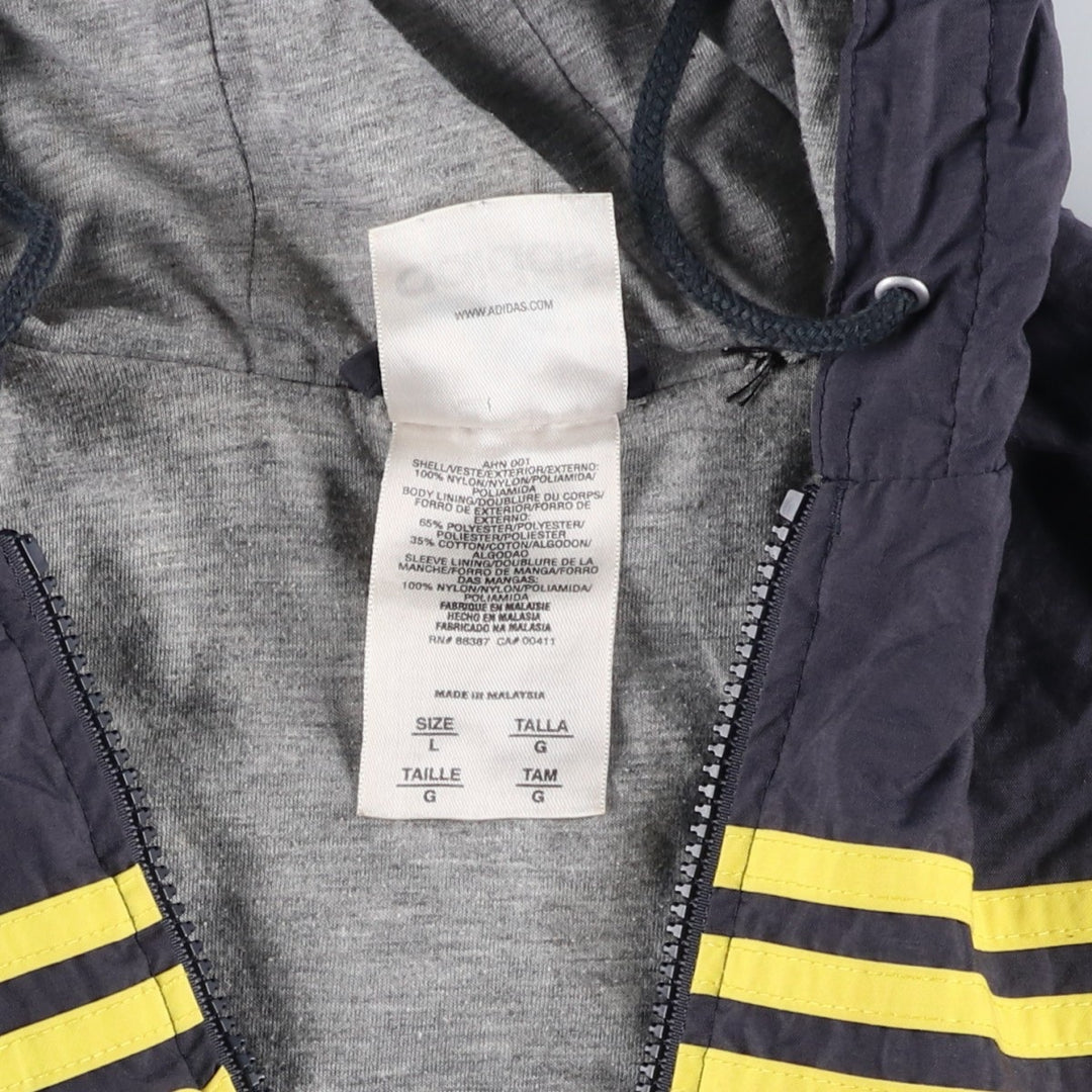 90s-00'S Adidas nylon hoodie, men's size L Nylon navy blue type Vintage Second Hand
