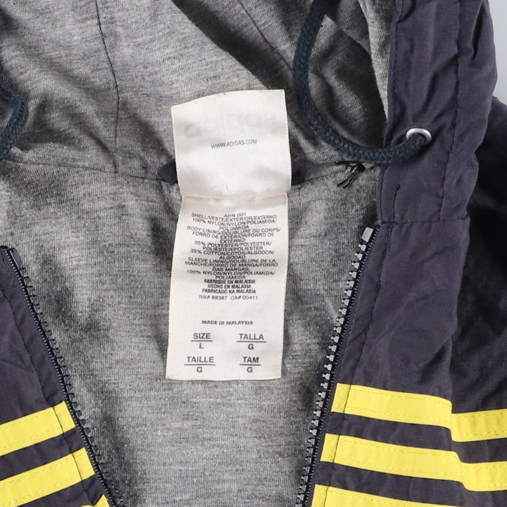 90s-00'S Adidas nylon hoodie, men's size L Nylon navy blue type Vintage Second Hand