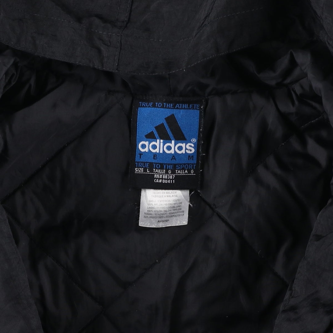 Vintage 90'S adidas Team Back Logo Padded Hoodie Puffer Jacket, Men's Size L Nylon black type Vintage Second Hand
