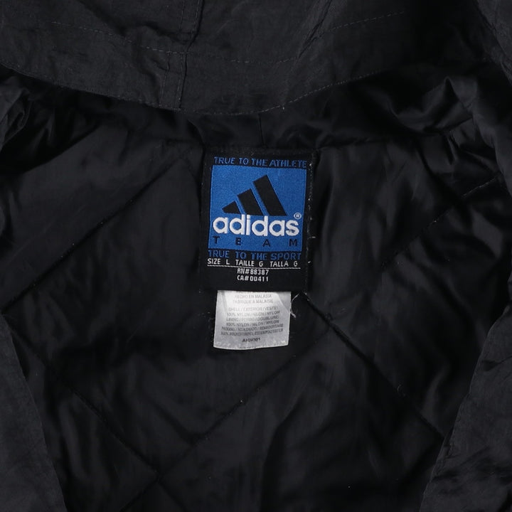 Vintage 90'S adidas Team Back Logo Padded Hoodie Puffer Jacket, Men's Size L Nylon black type Vintage Second Hand