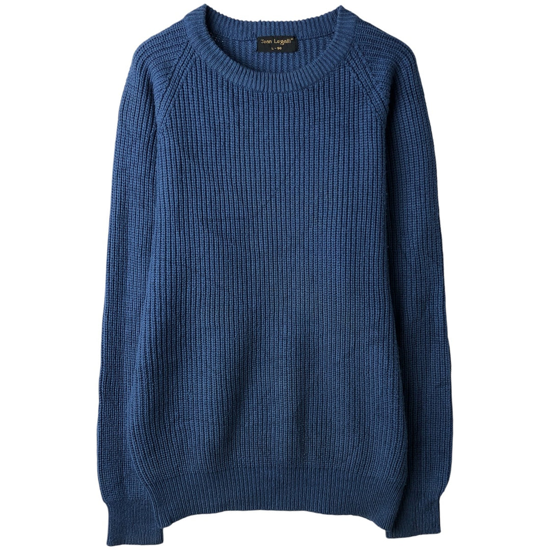 Jean Legalli Ribbed Cotton Knit Sweater, Men's Size L cotton blue type Vintage Second Hand