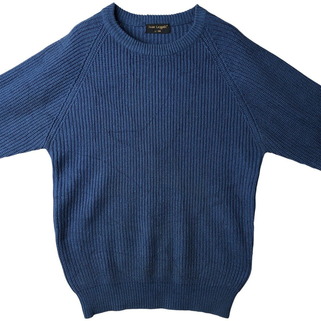 Jean Legalli Ribbed Cotton Knit Sweater, Men's Size L cotton blue type Vintage Second Hand