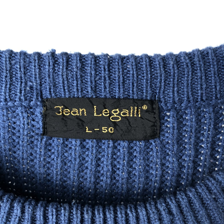 Jean Legalli Ribbed Cotton Knit Sweater, Men's Size L cotton blue type Vintage Second Hand
