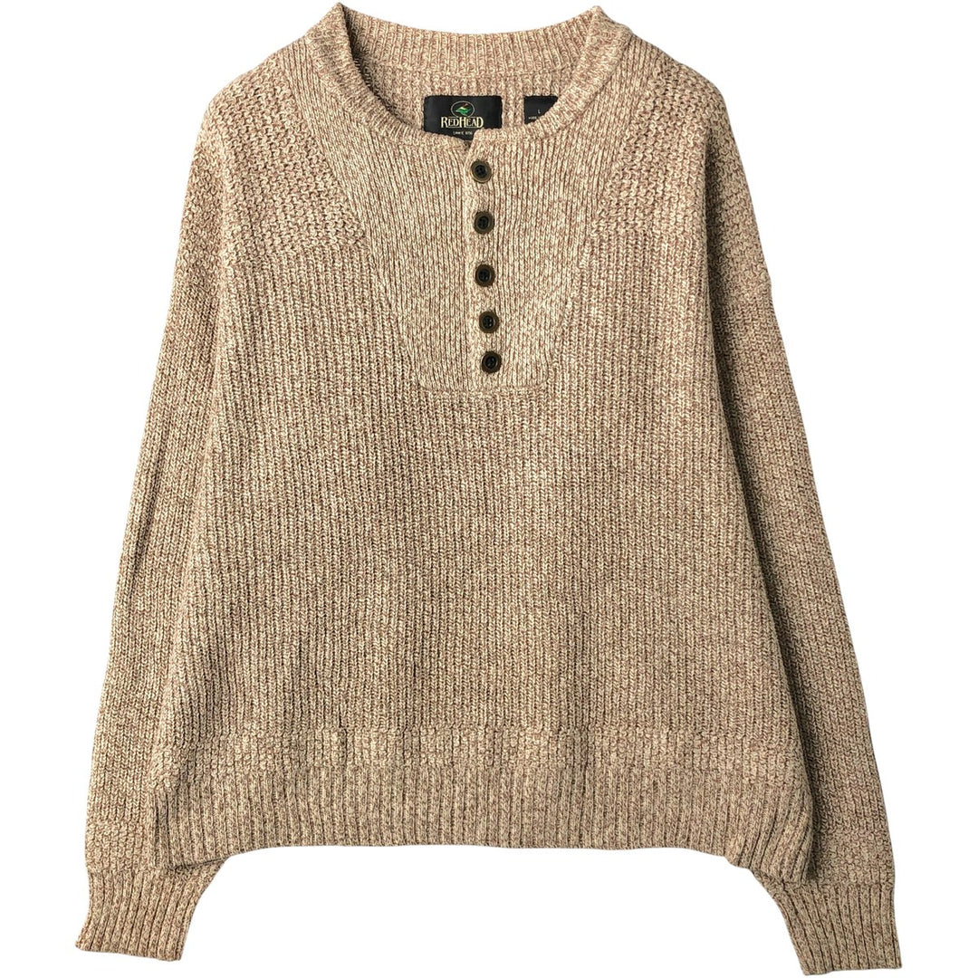 RED HEAD Cotton Knit Half Button Sweater, Men's Size L acrylic beige type brown Vintage Second Hand