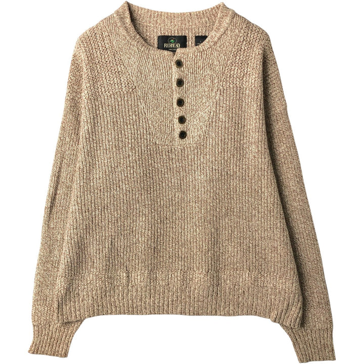 RED HEAD Cotton Knit Half Button Sweater, Men's Size L acrylic beige type brown Vintage Second Hand