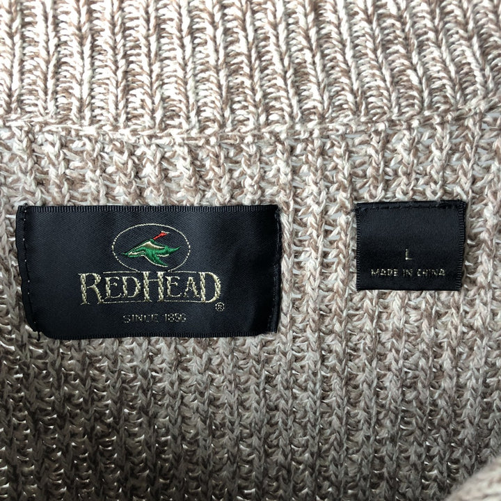 RED HEAD Cotton Knit Half Button Sweater, Men's Size L acrylic beige type brown Vintage Second Hand