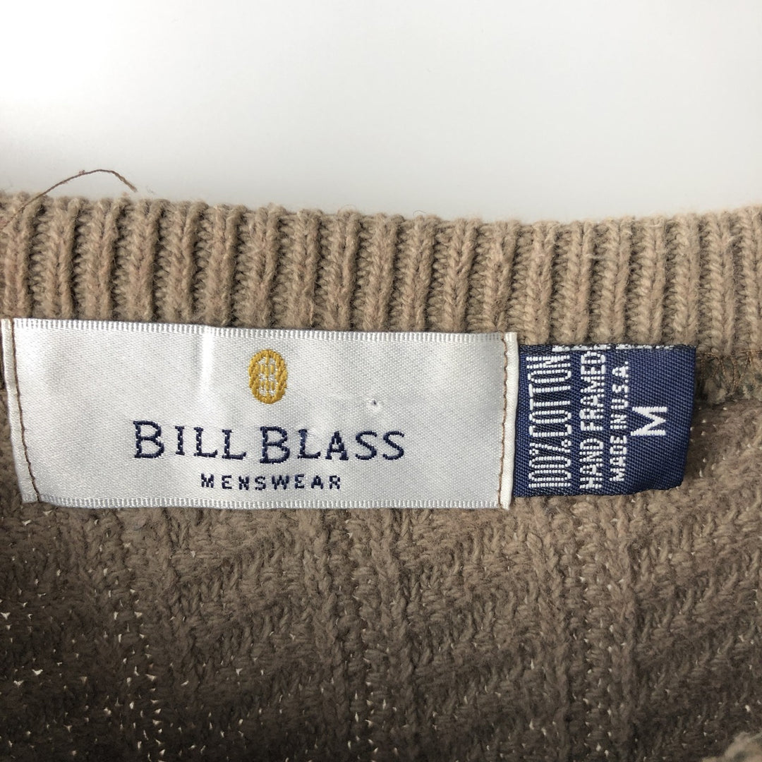 BILL BLASS Cotton Knit Sweater, Made in USA, Men's Size M cotton Beige type Vintage Second Hand