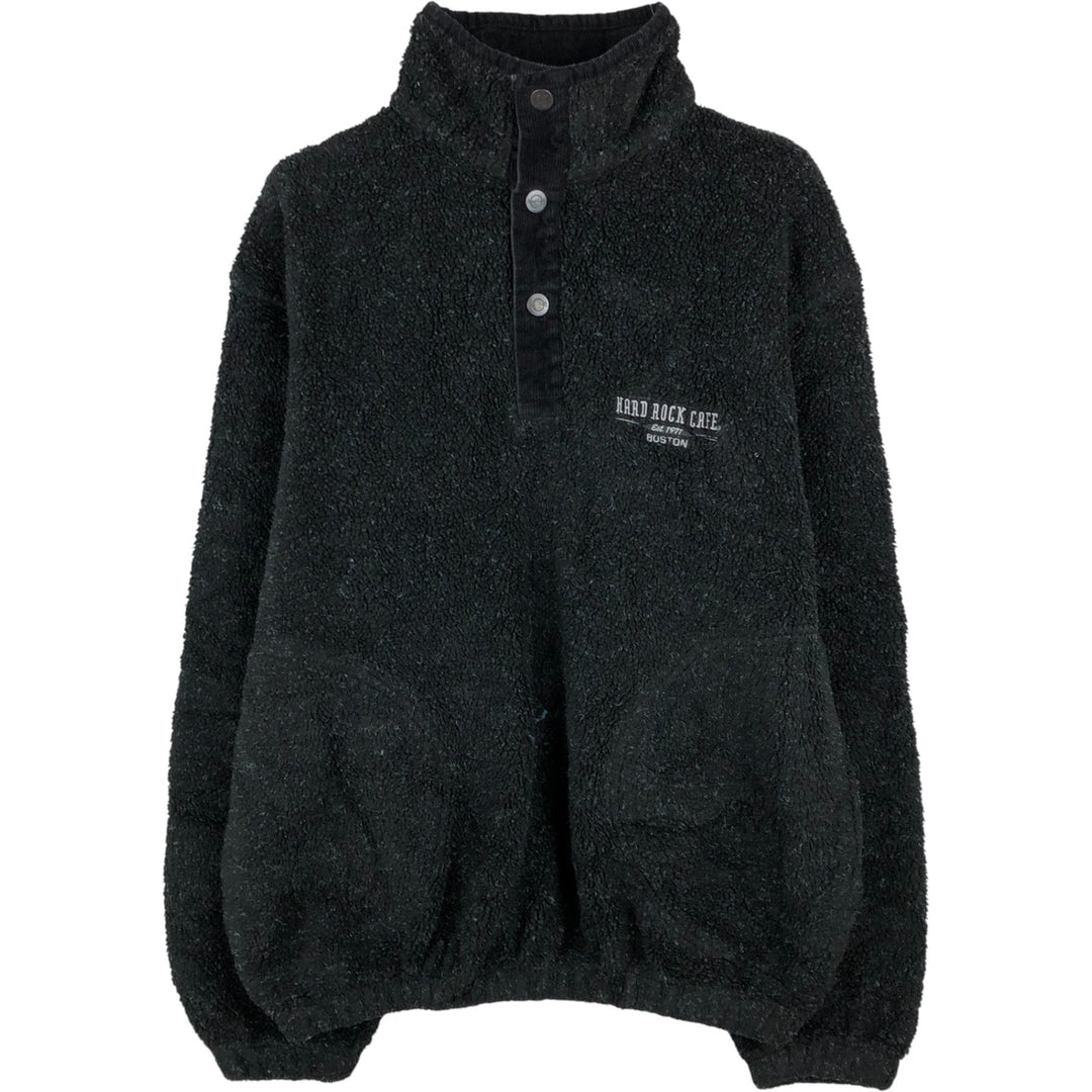 Hard Rock Cafe Half Snap Fleece Pullover, Men's Size M polyester black type Vintage Second Hand