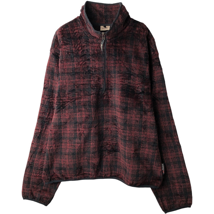 2000'S WOOLRICH Check Pattern Half-Zip Fleece Pullover, Made in USA, Men's XL polyester burgundy type Vintage Second Hand