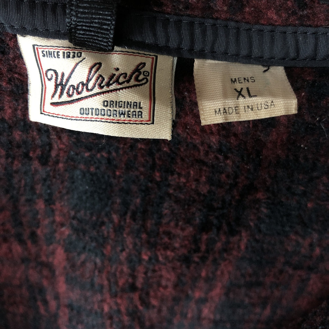 2000'S WOOLRICH Check Pattern Half-Zip Fleece Pullover, Made in USA, Men's XL polyester burgundy type Vintage Second Hand