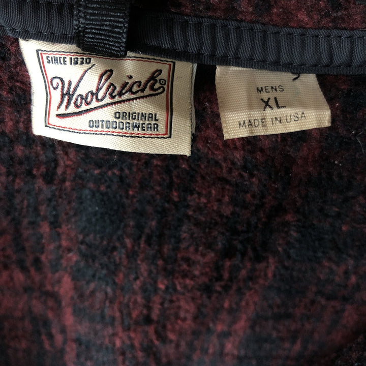 2000'S WOOLRICH Check Pattern Half-Zip Fleece Pullover, Made in USA, Men's XL polyester burgundy type Vintage Second Hand
