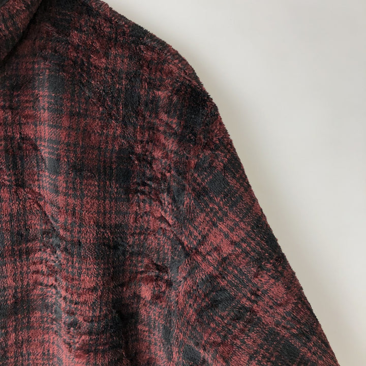 2000'S WOOLRICH Check Pattern Half-Zip Fleece Pullover, Made in USA, Men's XL polyester burgundy type Vintage Second Hand