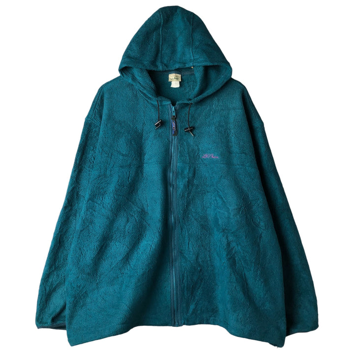 90s-00'S LLBean Fleece Full-Zip Hoodie, Men's, Size XXL unclear Emerald green Vintage Second Hand