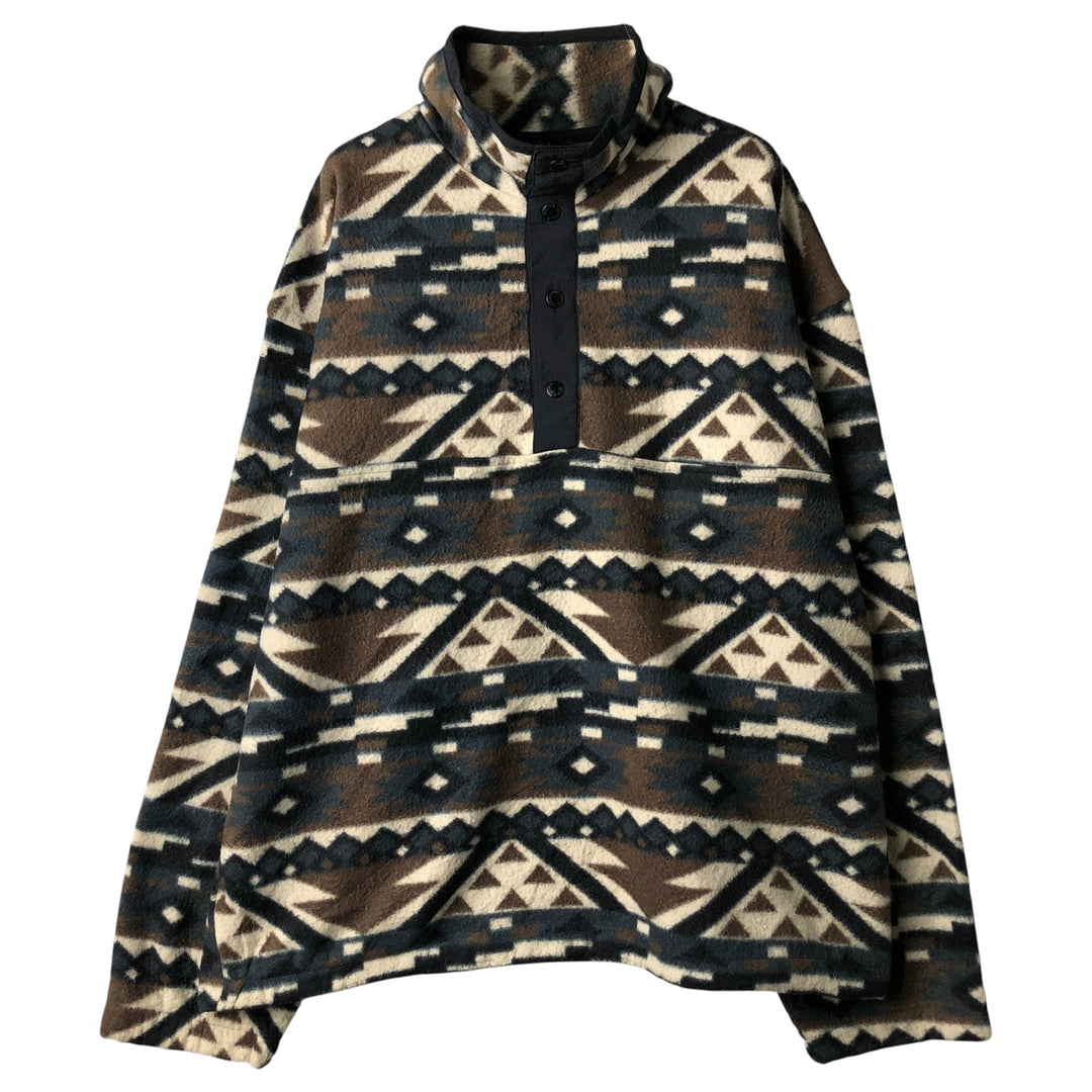 White Sierra Native Pattern Half Button Fleece Pullover, Made in USA, Men's Size L polyester Navy blue Vintage Second Hand