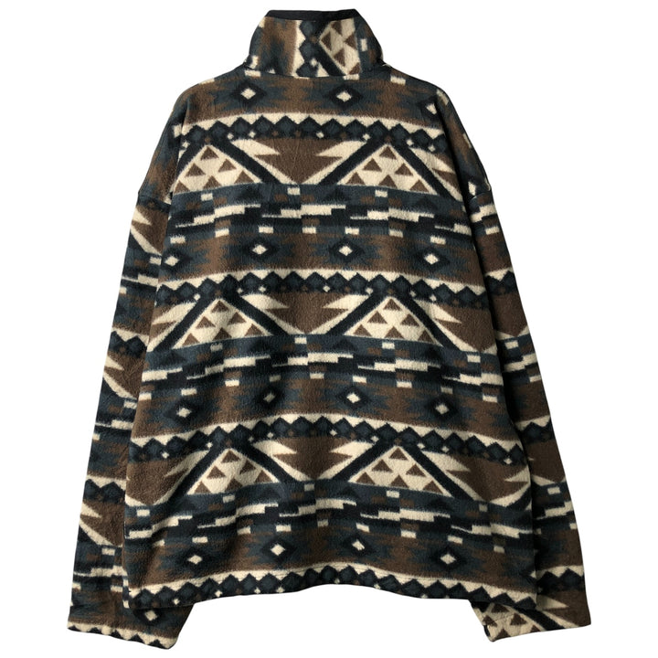 White Sierra Native Pattern Half Button Fleece Pullover, Made in USA, Men's Size L polyester Navy blue Vintage Second Hand