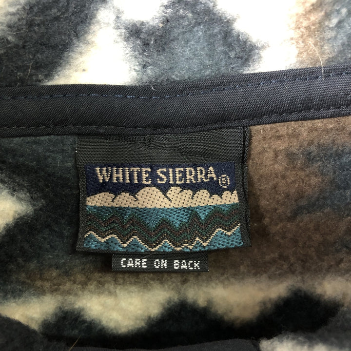 White Sierra Native Pattern Half Button Fleece Pullover, Made in USA, Men's Size L polyester Navy blue Vintage Second Hand