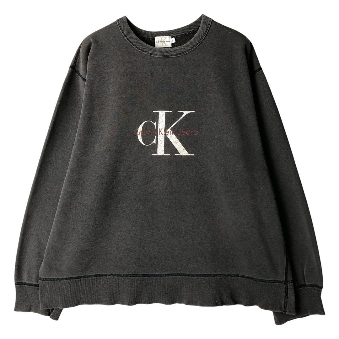 90s-00'S Calvin Klein Jeans Logo Sweatshirt, Made in USA, Men's Size Small cotton gray type Vintage Second Hand