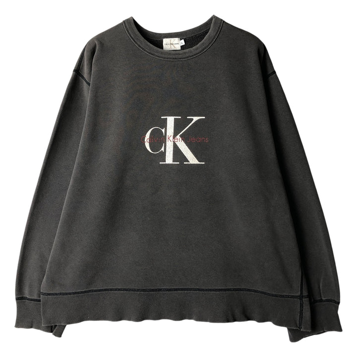 90s-00'S Calvin Klein Jeans Logo Sweatshirt, Made in USA, Men's Size Small cotton gray type Vintage Second Hand