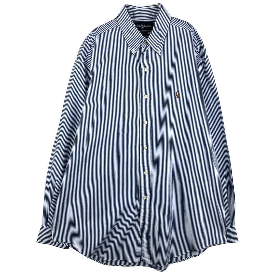 Ralph Lauren YARMOUTH long-sleeved button-down striped shirt, made in Sri Lanka, men's size L cotton Navy blue Vintage Second Hand