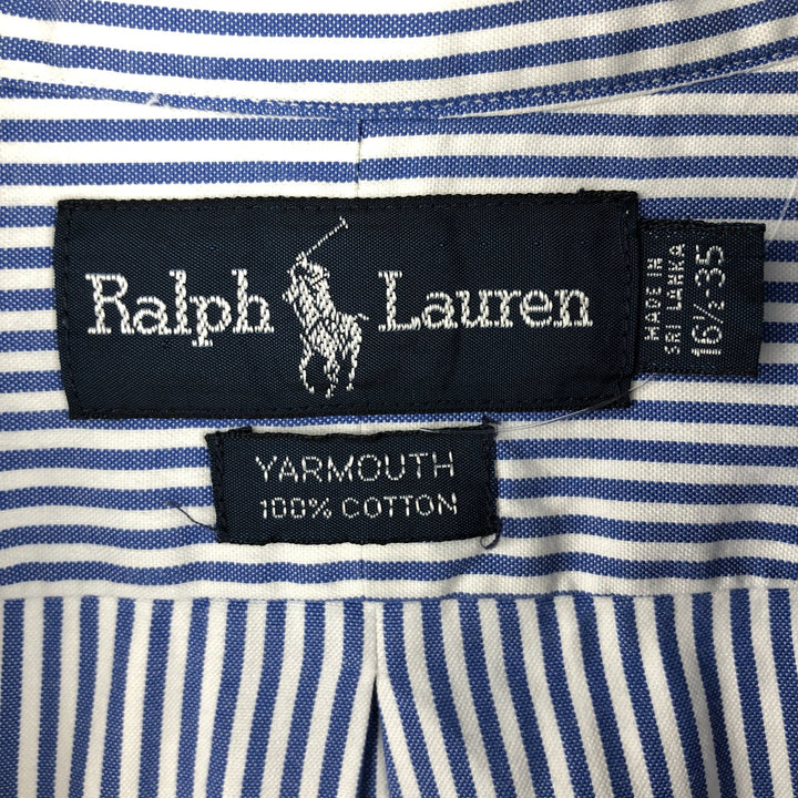 Ralph Lauren YARMOUTH long-sleeved button-down striped shirt, made in Sri Lanka, men's size L cotton Navy blue Vintage Second Hand