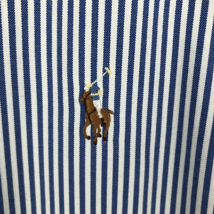 Ralph Lauren YARMOUTH long-sleeved button-down striped shirt, made in Sri Lanka, men's size L cotton Navy blue Vintage Second Hand