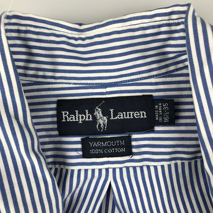 Ralph Lauren YARMOUTH long-sleeved button-down striped shirt, made in Sri Lanka, men's size L cotton Navy blue Vintage Second Hand