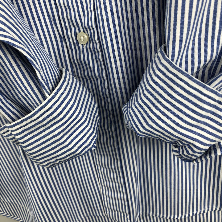 Ralph Lauren YARMOUTH long-sleeved button-down striped shirt, made in Sri Lanka, men's size L cotton Navy blue Vintage Second Hand