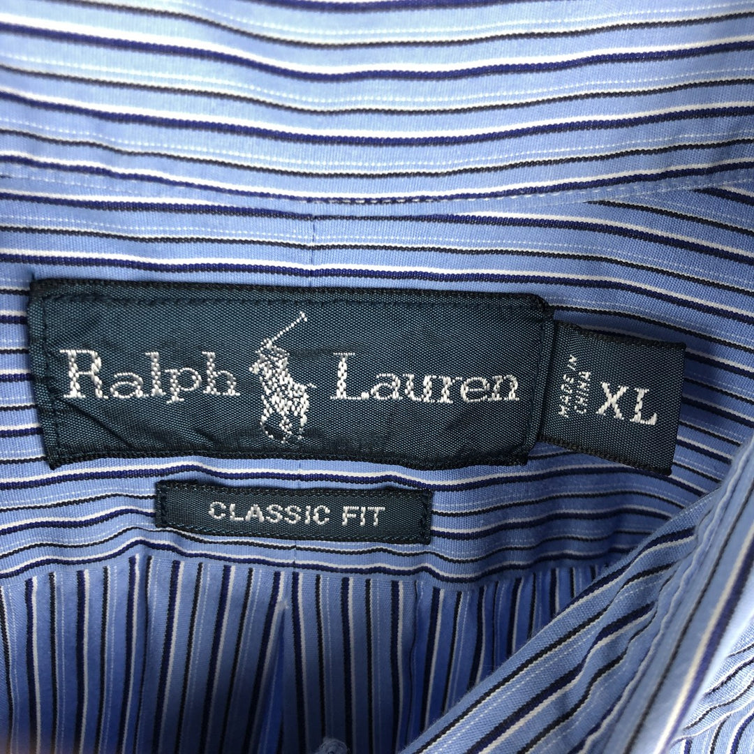 Ralph Lauren Classic Fit Long Sleeve Button Down Striped Shirt Men's XL cotton Blue type light blue Vintage Second Hand