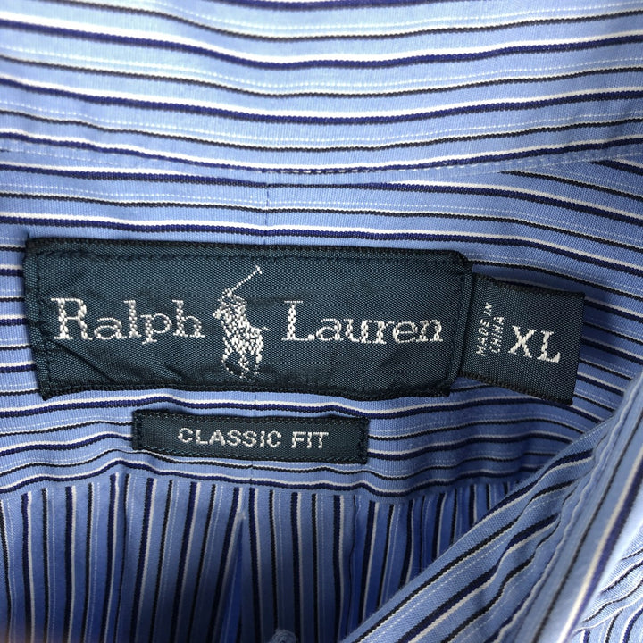 Ralph Lauren Classic Fit Long Sleeve Button Down Striped Shirt Men's XL cotton Blue type light blue Vintage Second Hand