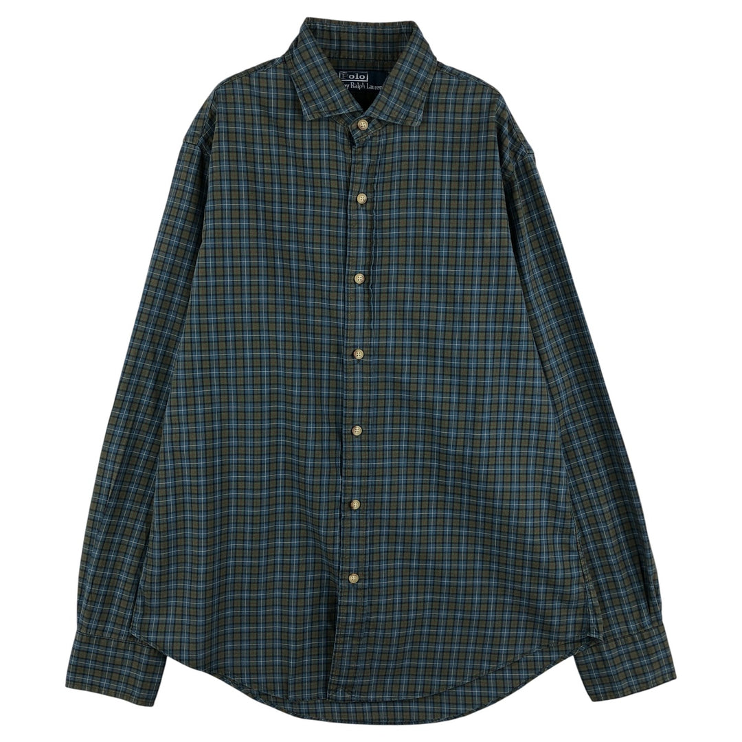 Ralph Lauren POLO by Ralph Lauren long-sleeved check shirt, men's size M cotton blue type Vintage Second Hand