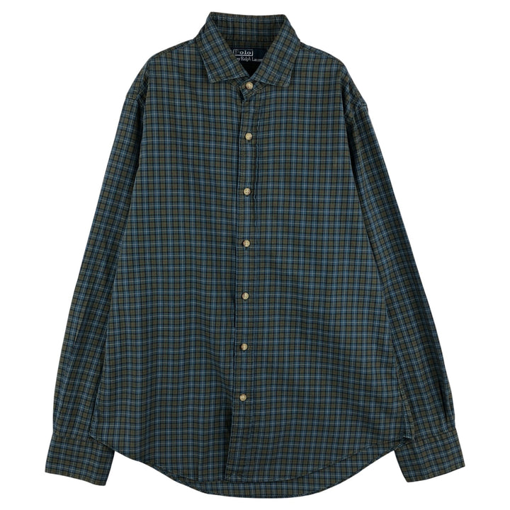Ralph Lauren POLO by Ralph Lauren long-sleeved check shirt, men's size M cotton blue type Vintage Second Hand