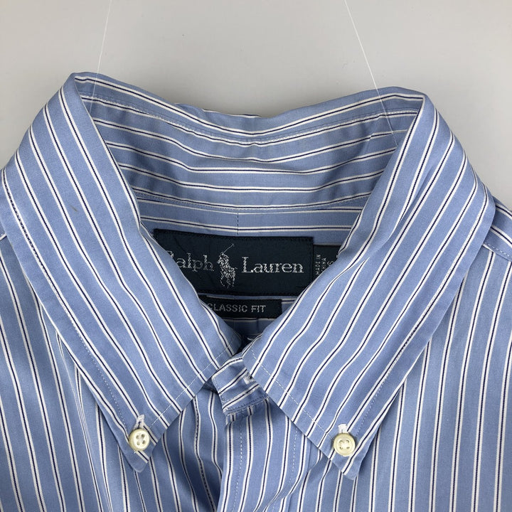 Ralph Lauren Classic Fit Long Sleeve Button Down Striped Shirt, Men's Size L cotton blue type Vintage Second Hand
