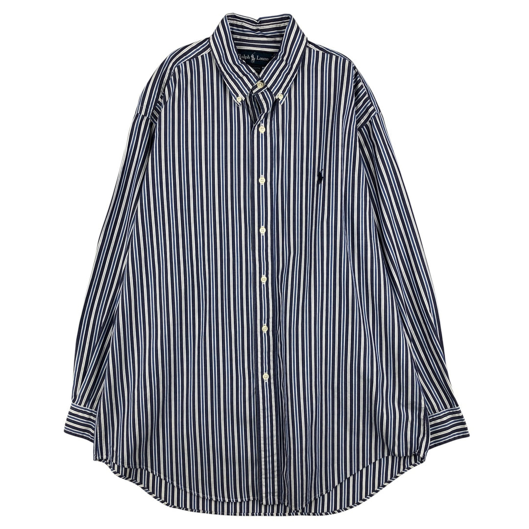 Ralph Lauren YARMOUTH Long Sleeve Button-Down Striped Shirt, Men's Size L cotton navy blue type Vintage Second Hand