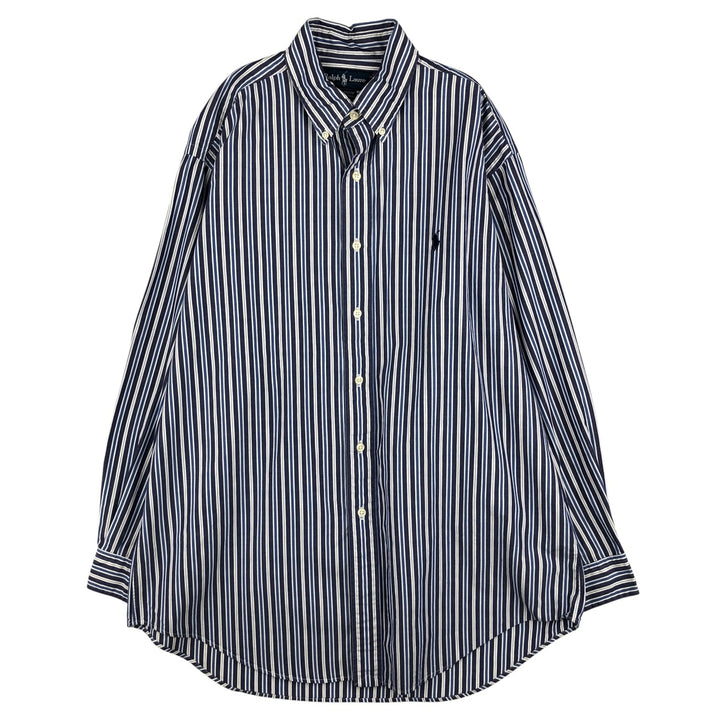 Ralph Lauren YARMOUTH Long Sleeve Button-Down Striped Shirt, Men's Size L cotton navy blue type Vintage Second Hand