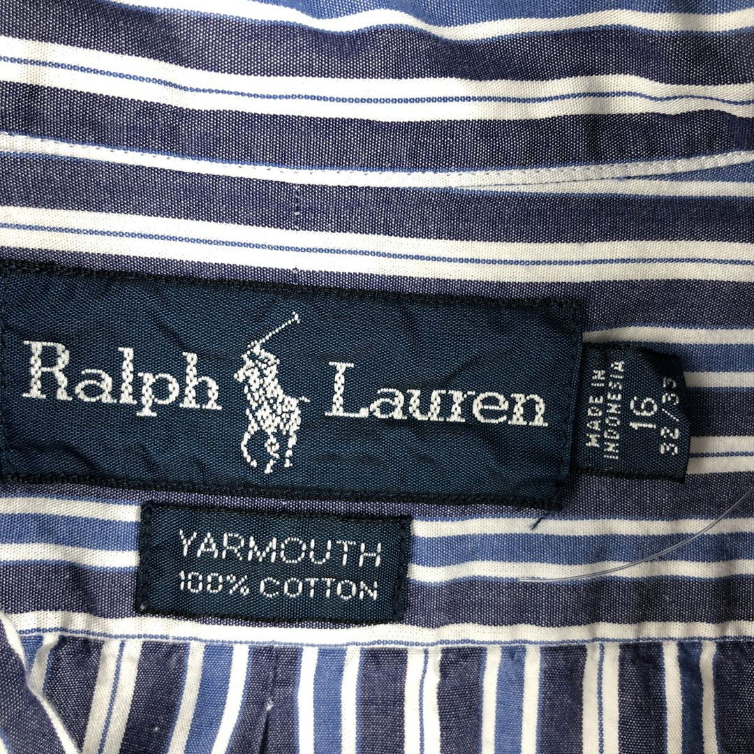 Ralph Lauren YARMOUTH Long Sleeve Button-Down Striped Shirt, Men's Size L cotton navy blue type Vintage Second Hand