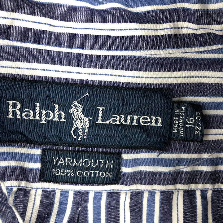 Ralph Lauren YARMOUTH Long Sleeve Button-Down Striped Shirt, Men's Size L cotton navy blue type Vintage Second Hand
