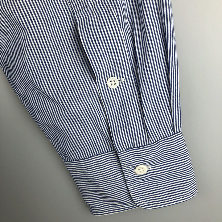 Ralph Lauren POLO by Ralph Lauren Lowell long-sleeved cotton striped shirt, men's size L cotton Navy blue Vintage Second Hand