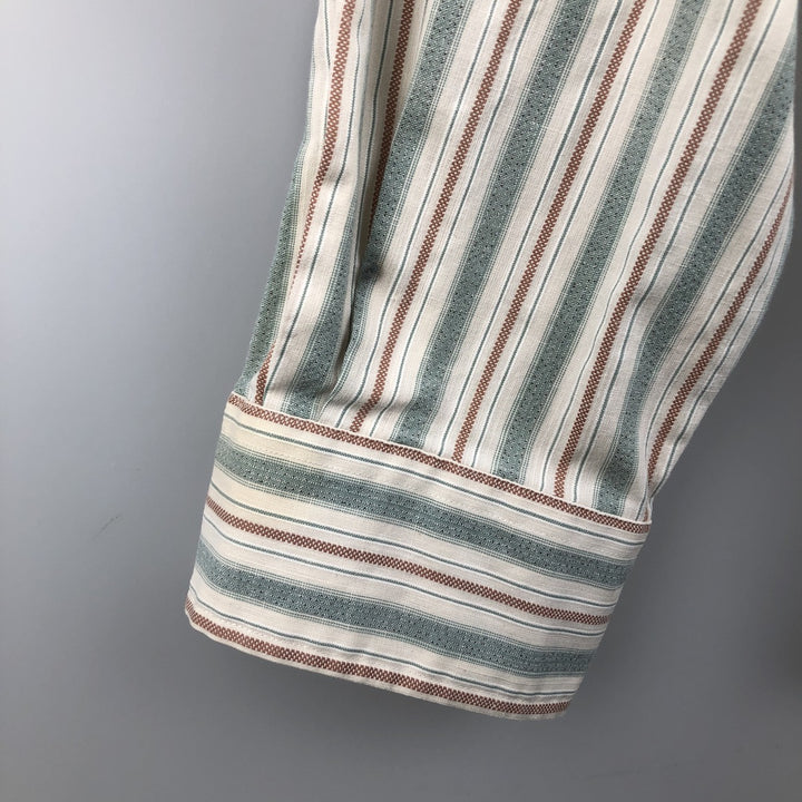 Ralph Lauren Vintage Button-Down Long Sleeve Striped Shirt, Men's Size L cotton Khaki type sage green Vintage Second Hand