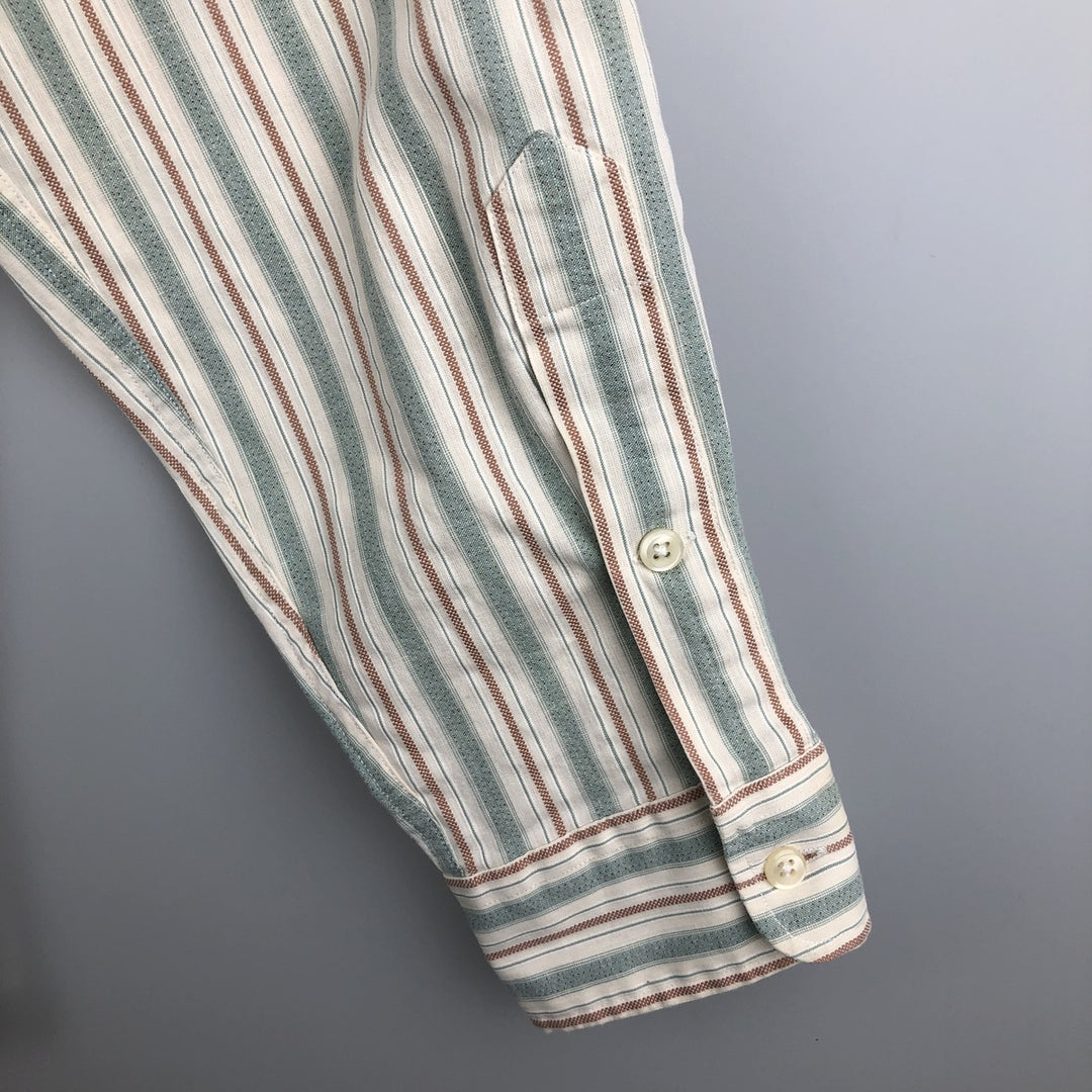 Ralph Lauren Vintage Button-Down Long Sleeve Striped Shirt, Men's Size L cotton Khaki type sage green Vintage Second Hand